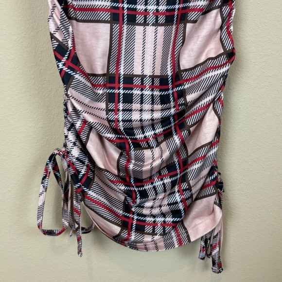 NWT Patpat Black/Red/White/Tan Plaid Drawstring Ruched Bodycon Dress; Size M - Picture 3 of 11